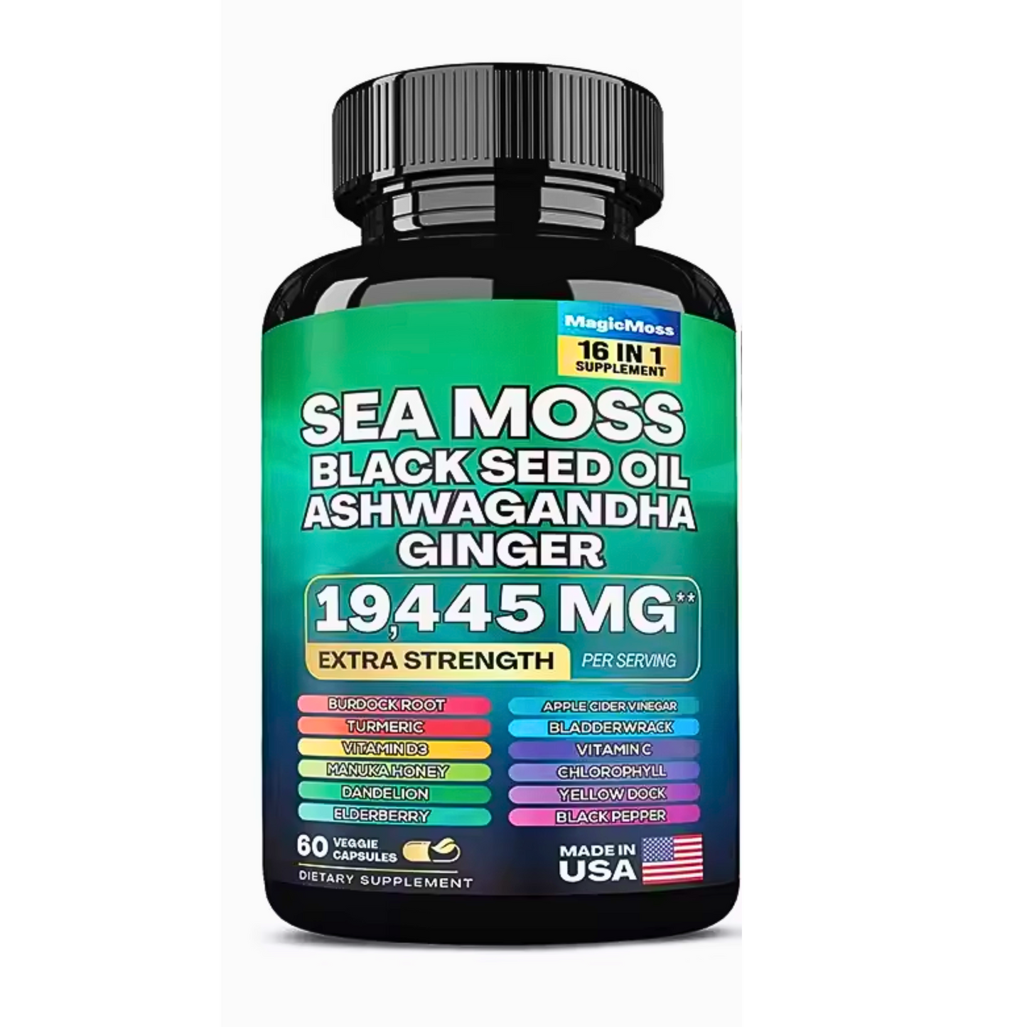 Sea Moss, Black Seed Oil, Ashwagandha, Turmeric, Ginger (16 in 1 Multivitamin)